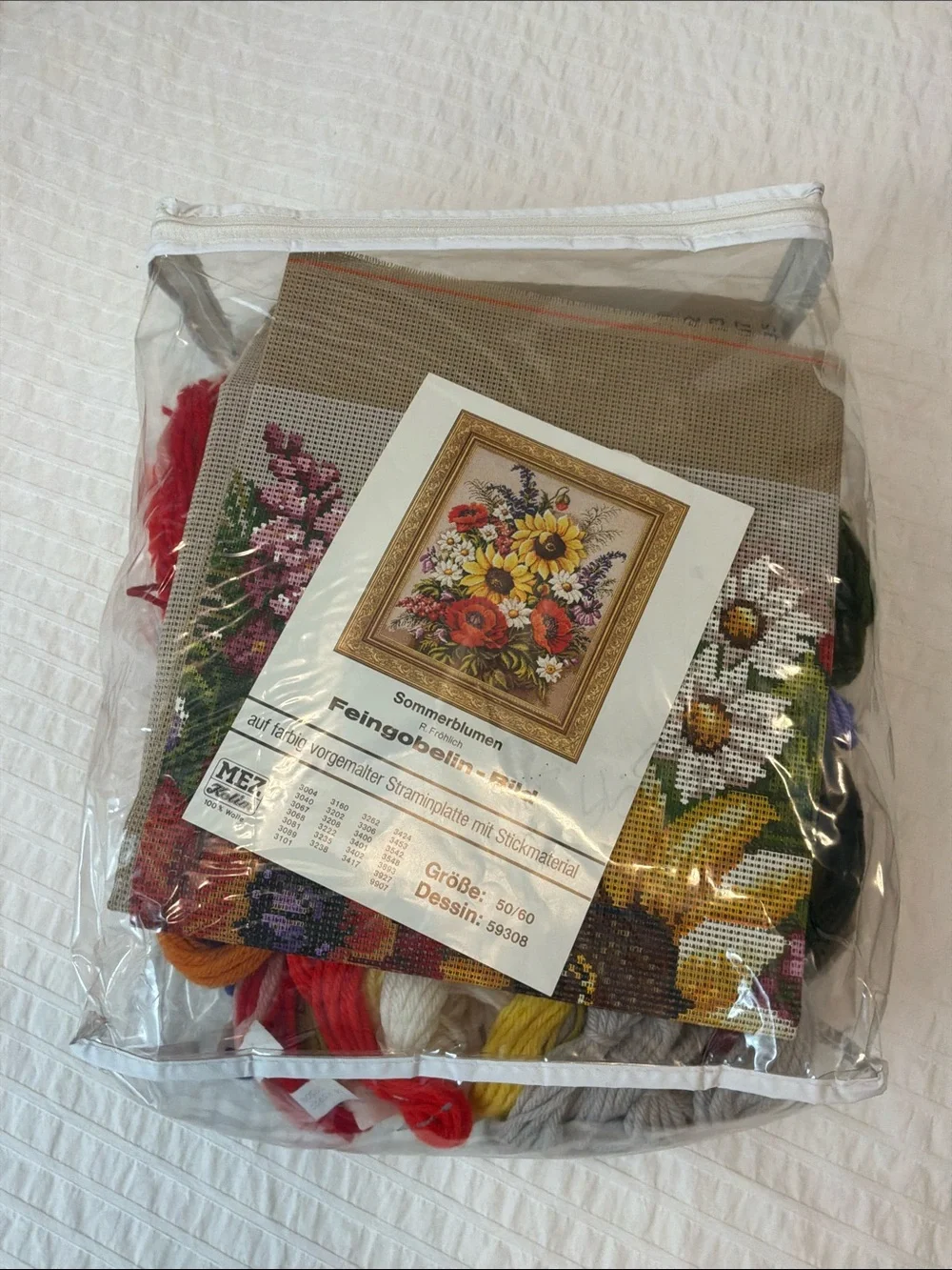 Vintage Sunflowers and Poppies Rico Gobelin  canvas and yarn